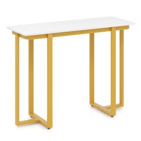 Mesa consola moderna de mármol artificial con marco geométrico de metal color oro