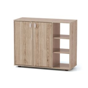 Zapatero de madera amarillo con puertas y 3 niveles, estantes ajustables, independiente