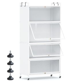 Armario de cocina metálico de 5 niveles con 4 puertas abatibles y ruedas blanco