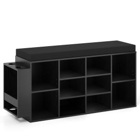 Banco de almacenamiento de zapatos con soporte para paraguas 10 compartimentos asiento acolchado y estantes ajustables negro