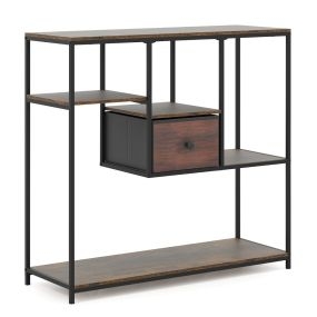 Mesa consola 100 cm con cajón y estantería de 4 niveles estilo industrial color café
