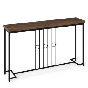 Mesa consola industrial con base en H y tablero espacioso para sofá, comedor, sala y entrada