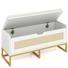 Banco de almacenamiento para zapatos con asiento acolchado y bisagras de seguridad blanco y dorado soporta 200 kg