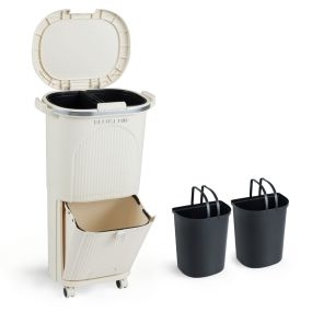 Cubo de Basura de 38L de Doble Capa con 2 Cubos Extraíbles Pedal y Ruedas para Salón Cocina y Baño Beige