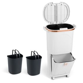 Cubo de Basura de 38L de Dos Capas con 2 Cubos Extraíbles Pedal y Ruedas para Salón Cocina y Baño Blanco