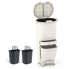 Cubo de Basura de Clasificación de 42L con 2 Cubos Extraíbles Cajón Pedal y Ruedas para Sala Cocina y Baño Beige