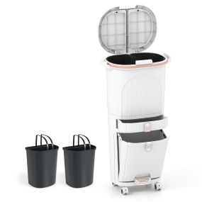 Cubo de Basura de Clasificación de 42L con 2 Cubos Extraíbles Cajón Pedal y Ruedas para Sala Cocina y Baño Blanco