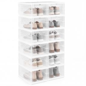 Organizadores de zapatos plegables de 6 niveles, 2 piezas, plástico, transparente y blanco