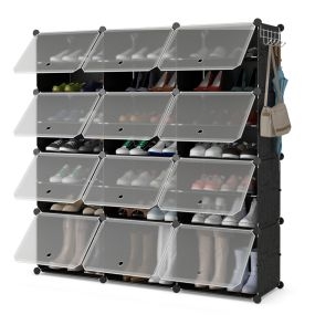 Estante para zapatos de plástico de 8 niveles para 48 pares, negro, portátil para entrada y pasillo
