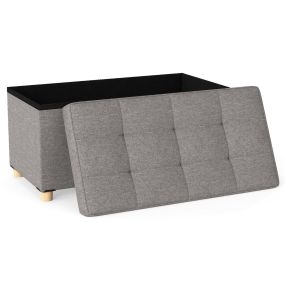 Banco otomano de almacenaje 76 cm de tela lino con bandeja y patas de madera de caucho gris