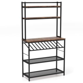 Estantería de cocina de 6 niveles con 6 estantes, 6 ganchos y soporte inclinado 90 x 35 x 165 cm marrón