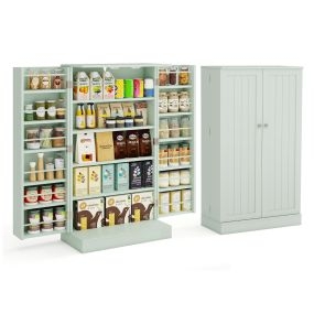 Armario de Almacenamiento Alto con 2 Puertas con Estantes Ajustables Dispositivo Antivuelco para Dormitorio Garaje 59 x 30 x 104 cm Verde