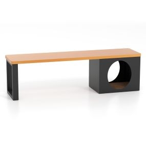 Banco de metal para exterior 150 cm con casa para gatos, almohadilla rascadora, asiento 450 kg, café y gris oscuro