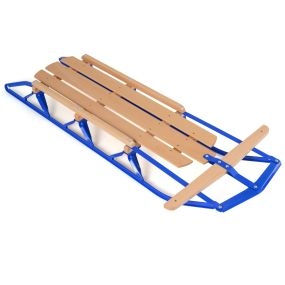 Trineo de metal y madera con patines y barra de dirección para adultos y niños 5+ años azul 150 kg