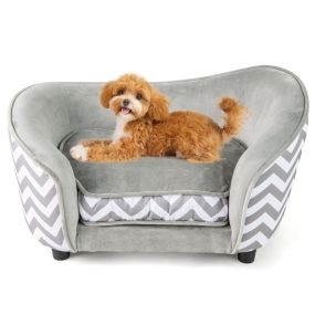 Sofá para mascotas pequeñas con colchón suave, funda extraíble y lavable, 50 kg, 70 x 41 x 40 cm, gris y blanco