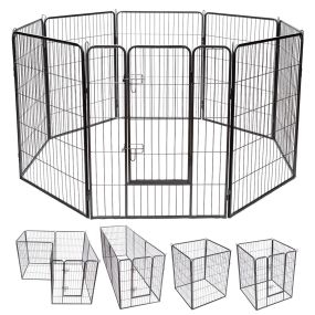 Parque para animales portátil de metal negro con 8 paneles para interior y exterior