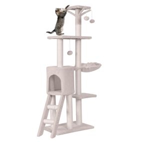 Árbol para gatos de 3 niveles con hamaca, cueva, escalera y rascador beige 93 x 36 x 140 cm