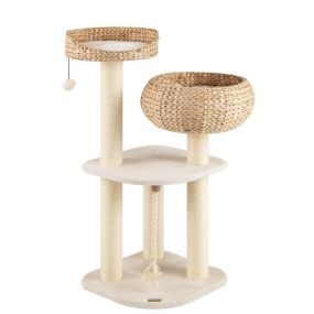 Árbol para gatos con posaderos, camas cesta, pelota colgante, cuerda y rascadores 45 x 45 x 104 cm blanco