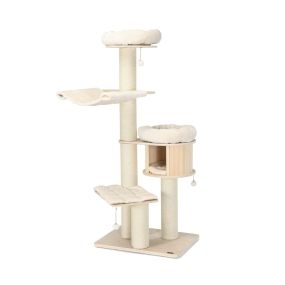 Árbol para Gatos Altura con 4 Postes Rascadores de Sisal Plataforma de Felpa Centro de Actividades para Gatos 75 x 56 x 174 cm Natural