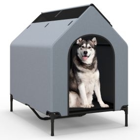 Casa elevada para perros de 110 cm para razas pequeñas con ventanas ventiladas y cubierta extraíble para interior y exterior