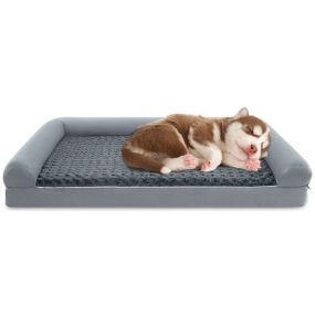 Cama ortopédica de espuma para perros tamaño L con cojín, funda extraíble y lavable, gris 113 x 89 x 18 cm