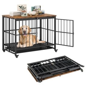 Jaula plegable para perros con bandeja extraíble resistente a mordiscos marrón