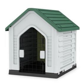 Caseta para perros con puerta metálica bloqueable y techo inclinado 66,5 x 52 x 60 cm verde