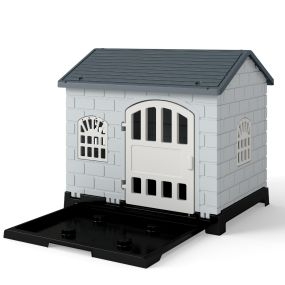 Casa para perros plegable de plástico gris oscuro resistente a la intemperie con bandeja de inodoro
