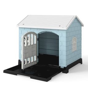 Casa para perros plegable de plástico azul claro resistente a la intemperie con bandeja de inodoro