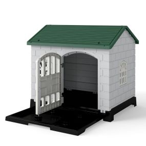 Casa para perros plegable de plástico verde oscuro resistente a la intemperie con bandeja de inodoro