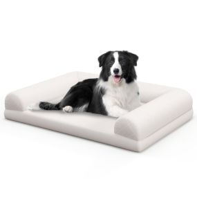 Cama ortopédica para perros con almohada, funda extraíble y base antideslizante 90 x 69 x 18 cm beige