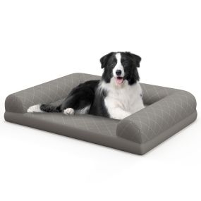 Cama ortopédica para perros con almohada de 3 lados, funda extraíble y lavable, base antideslizante, 90 x 69 x 18 cm, gris