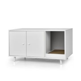 Recinto arenero escondido para gatos mesita decorativa con doble puerta blanco 90 x 50 x 50 cm