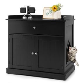 Caja de arena para gatos tipo mueble con cajón y 2 puertas 76 x 53 x 74 cm negro