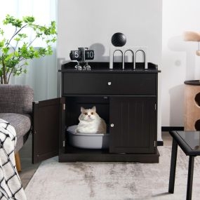Caja de arena para gatos tipo mueble con cajón, 2 puertas, 76 x 53 x 74 cm, café