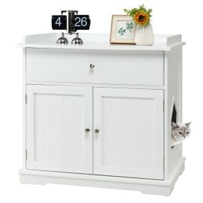 Caja de arena para gatos tipo casa con cajón y 2 puertas 76 x 53 x 74 cm blanco