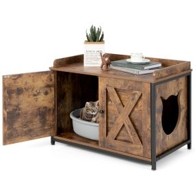 Armario para gatos con puertas dobles y estribos ajustables 80 x 50 x 58 cm marrón
