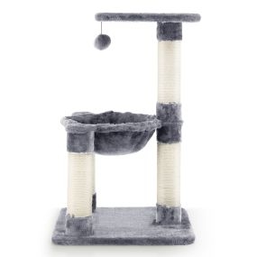 Árbol rascador para gatos de 64 cm gris con hamaca, postes de sisal y bola de juguete