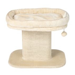 Árbol rascador para gatos pequeño con peluche y poste de sisal beige 59 x 39,5 x 50 cm