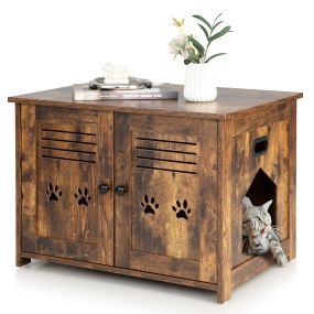 Caja de arena para gatos con doble puerta de rejilla entrada lateral 70 x 51,5 x 50,5 cm marrón