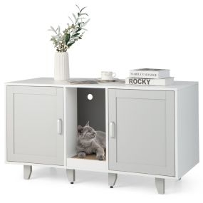 Mueble para gatos con baño oculto, tablero rascador y patas de madera extraíbles 120 x 52 x 65 cm gris