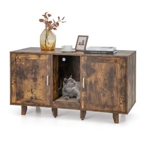 Mueble para gatos con baño oculto, tablero rascador y patas de madera extraíbles 120 x 52 x 65 cm marrón