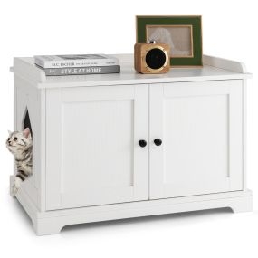 Mesa auxiliar para gatos de interior con divisor ajustable, tablero rascador y baño oculto 75 x 51 x 53 cm blanco
