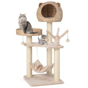 Árbol para gatos con hamaca, bolas colgantes giratorias y cama grande 49,5 x 49,5 x 121 cm natural