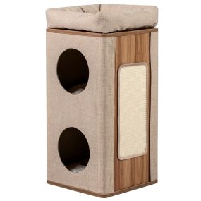 Casa para gatos de 3 pisos con tabla de rascar, 2 escondites y percha superior 38 x 38 x 77,5 cm natural y beige