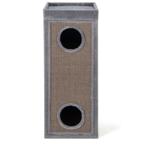 Casa para gatos gris con 3 cuevas, 3 escondites, paneles rascadores de sisal y cama superior con cojín desmontable