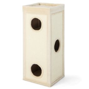 Casa para Gatos con 3 Cuevas con 3 Escondites Paneles Rascadores de Sisal Cama Superior con Cojín Desmontable Barril Rascador Beige