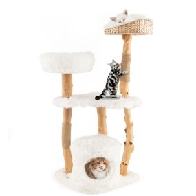 Árbol para gatos de madera maciza con postes de sisal 48 x 48 x 124 cm