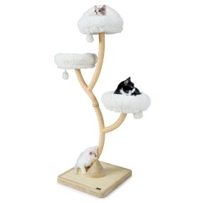 Torre para gatos con marco de soporte de metal y postes rascadores beige 59 x 59 x 178 cm