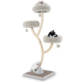 Torre para gatos con marco de soporte de metal, postes y tablero rascadores, 59 x 59 x 178 cm, gris